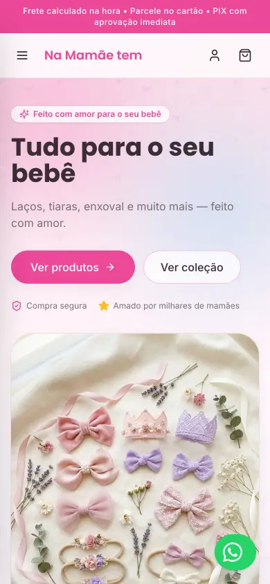 Site de Na Mamãe Tem, feito pela ClickNex
