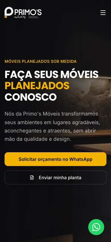 Site de Primo's Móveis Planejados, feito pela ClickNex